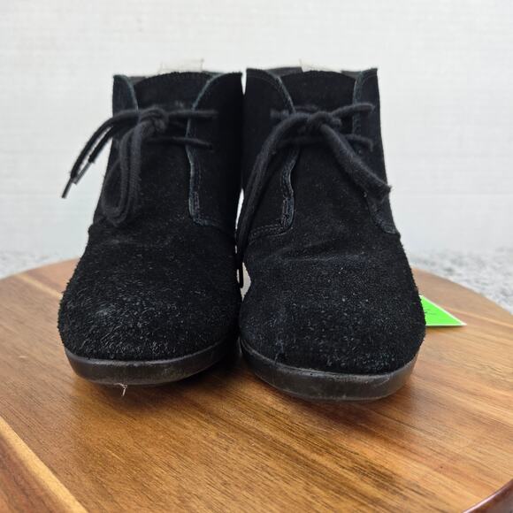 Crocs Leigh Black Suede Lace Up Casual Wedge Heel Ankle Bootie Boot Womens 6.5 - Picture 5 of 13